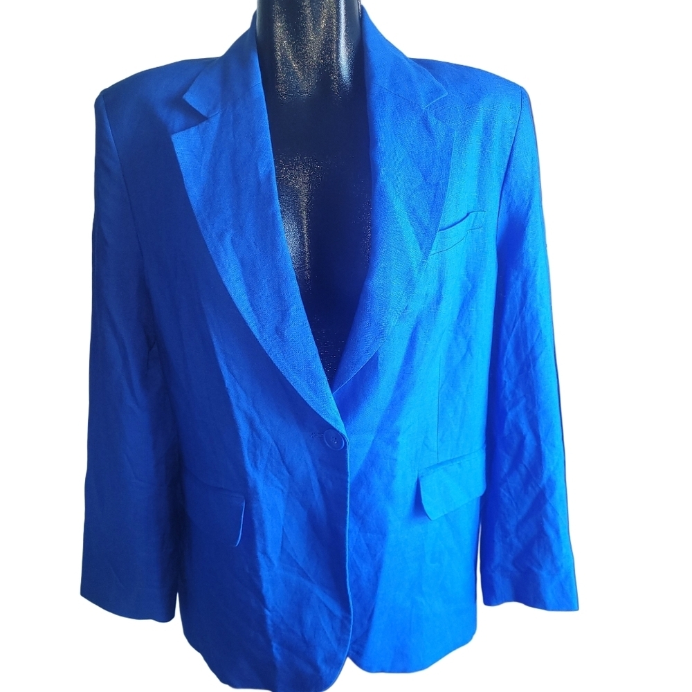 H&M Blue Linen Blend Single Breasted Blazer S - Picture 2 of 8